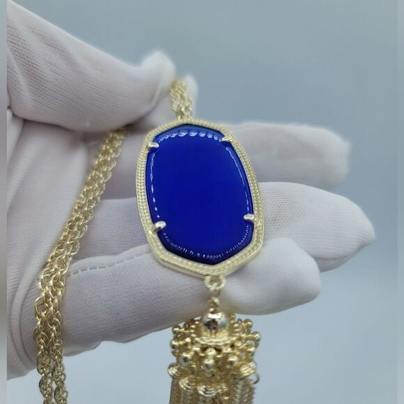 Kendra Scott Necklace Rayne Gold Plated Blue Pendant Tassel Necklace #549 & 550 - Picture 11 of 12